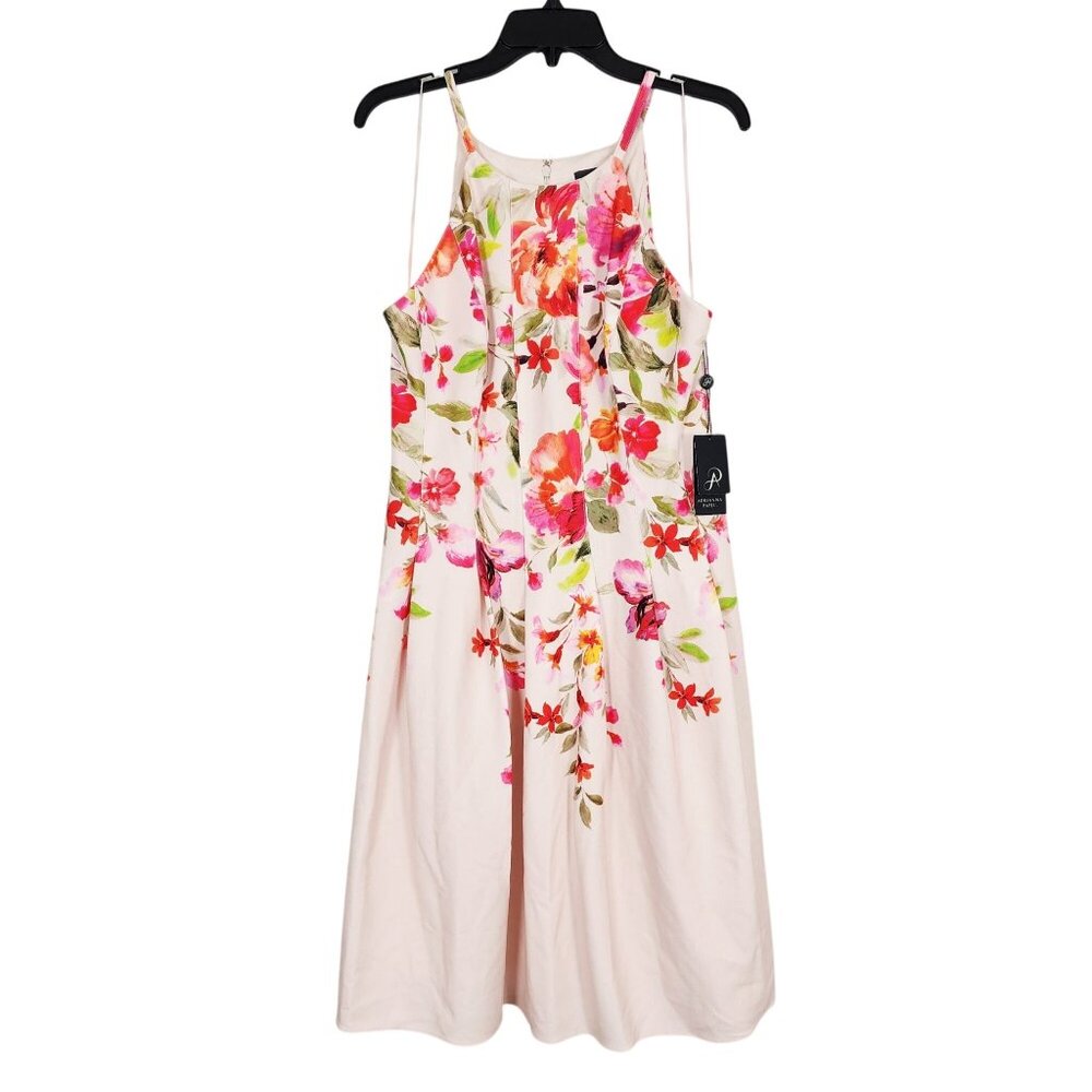 Adrianna Papell Floral Border Short Dress Size 16 Champagne Multi With Tags - Picture 11 of 11